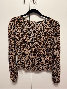 Reformation Tan and Black Leopard Print Long-Sleeve Top